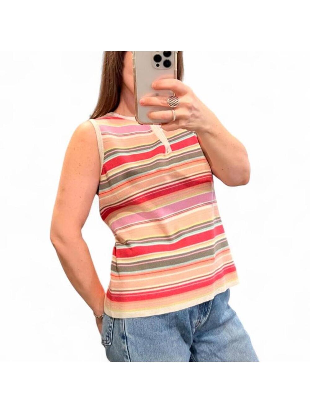 Vintage Y2K Pink Stripe Knit Tank Top